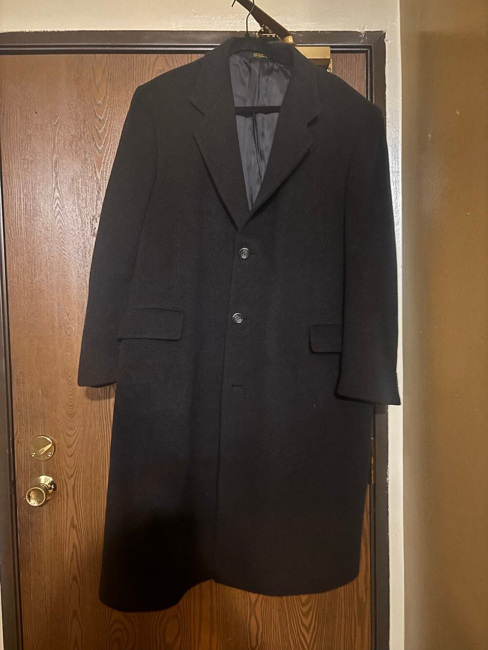 Vintage Black Wool Winter Outerwear Single- Breasted Pockets Jacket/ Coat